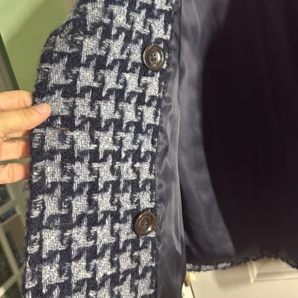 Max Mara Weekend Blue Wool Mohair Alpaca Houndstooth Crop Coat Jacket Size 4 - Picture 11 of 12